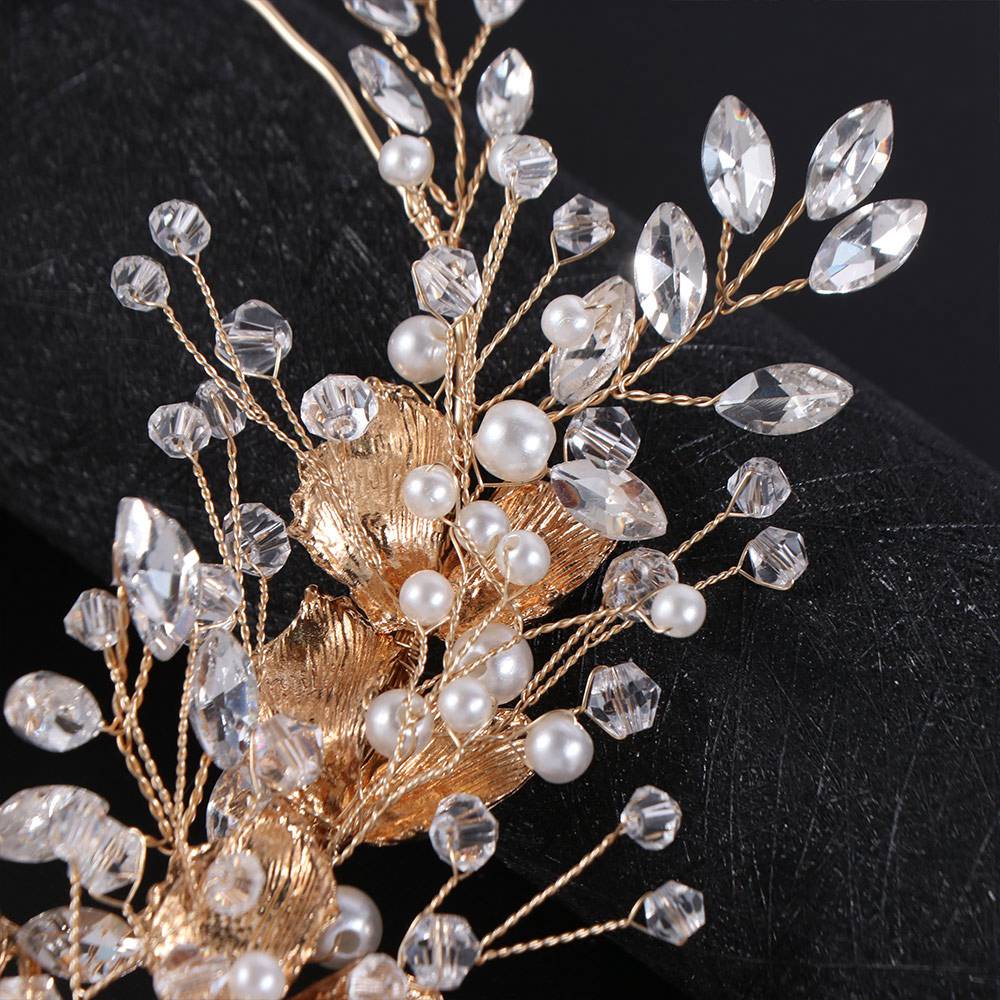 Zinc Zinc Alloy Leaf Bridal Headband Handmade Bridal Tiara Hair Vine Luxury Crystal Headpiece  Wedding