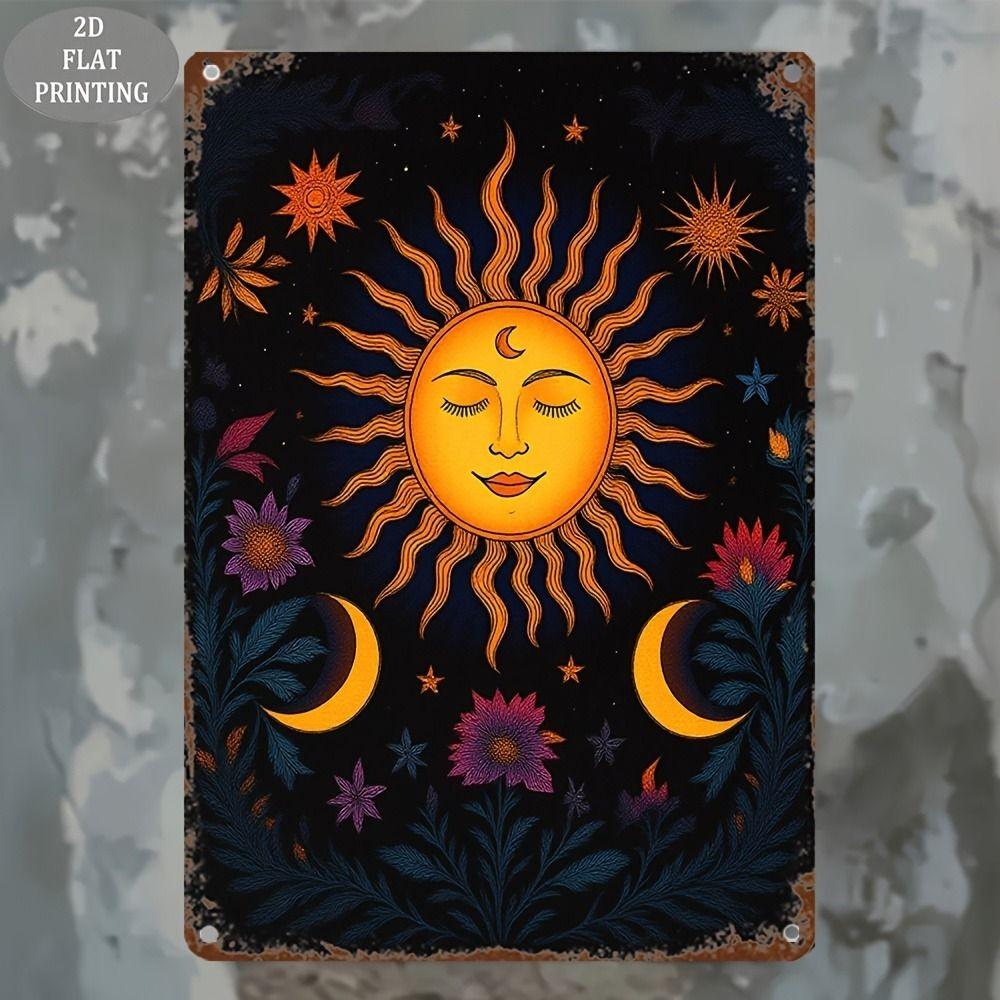 Vintage Sun Moon Boho Metal Wall Art 20x30cm Home Decor Tin Sign