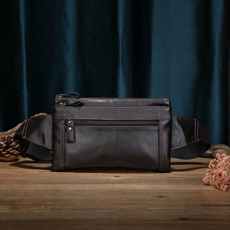 

Мужская поясная сумка из натуральной кожи, нагрудная сумка из воловьей кожи для спорта и отдыха, сумка для кассового аппарата из коровьей кожи с верхним слоем, мужская поясная сумка бренда Tide 25*3*15cm чёрный