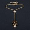 Punk Link Chain Rhinestone Set Ring Connected Bracelets Gold Color Metal Finger Ring Bracelet Hand Harness Fashion Jewelry Women