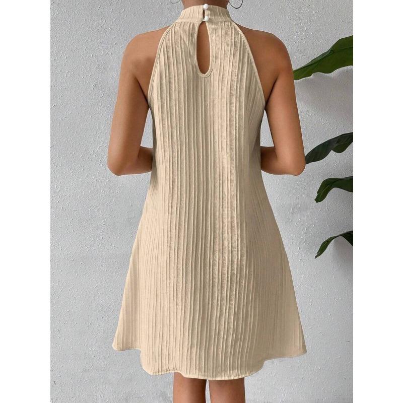Summer Sleeve White Loose Dress Fashion Women's Hanging Neck Pleated Dress Party Casual Elegant Sweet A-line Short Dress Holiday Clothing