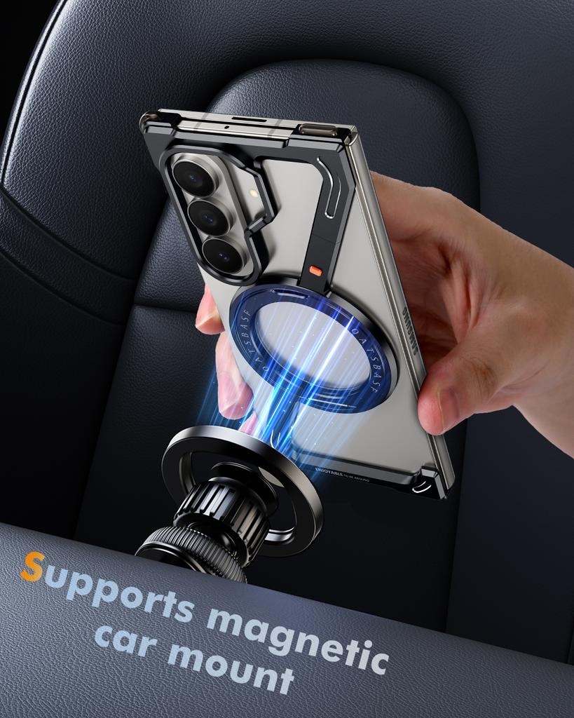 Oatsbasf Magnetic Metal Case for Samsung Galaxy Z Fold 7 Phone Case with 360° Rotatable Ring Stand Phone Cover Bumper Shockproof