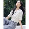 Chushen Women's Polo Neck Knit Short Sleeve Top
