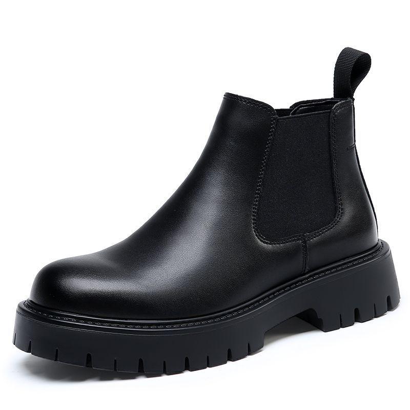 

Men s Genuine Leather Chelsea Boots - British Style, Height-Increasing, Low-Top, Short-Shaft Martin Work Boots. 39