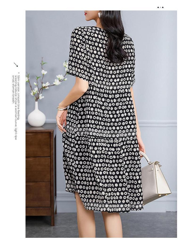 Mid-Length Silk Dress with Polka Dot Print