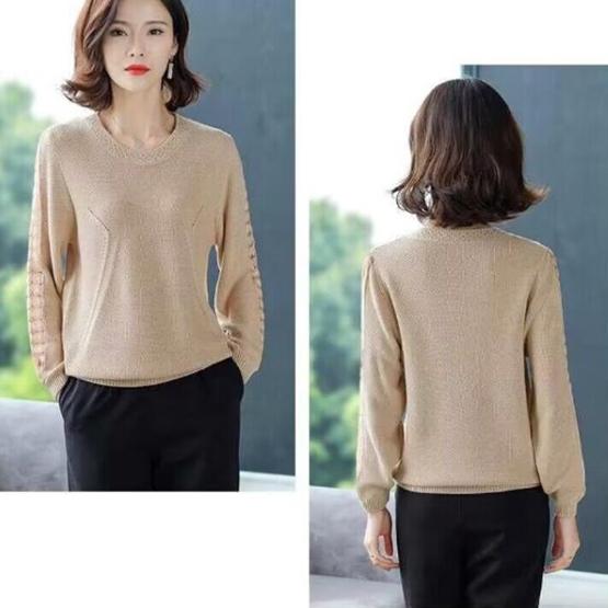 WTEMPO Spring Autumn Winter Solid Color Lace Hollow O-Neck Knitted Pullovers Women's Large Size Casual Versatile Loose Sweaters