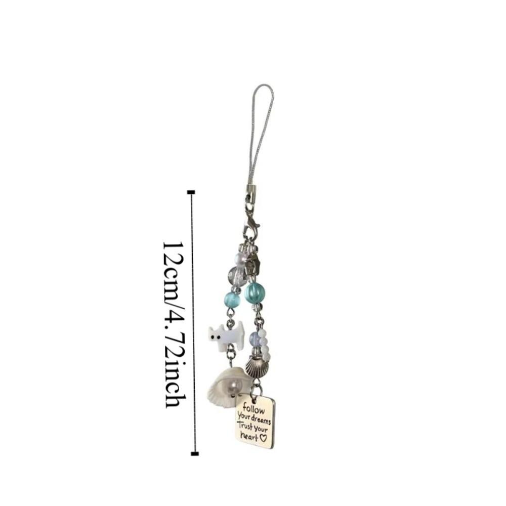 5PCS Zinc Zinc Alloy Beaded Cat Pendant Imitation Pearl Keyring Sweet Shell Pearl Phone Lanyard  Beach