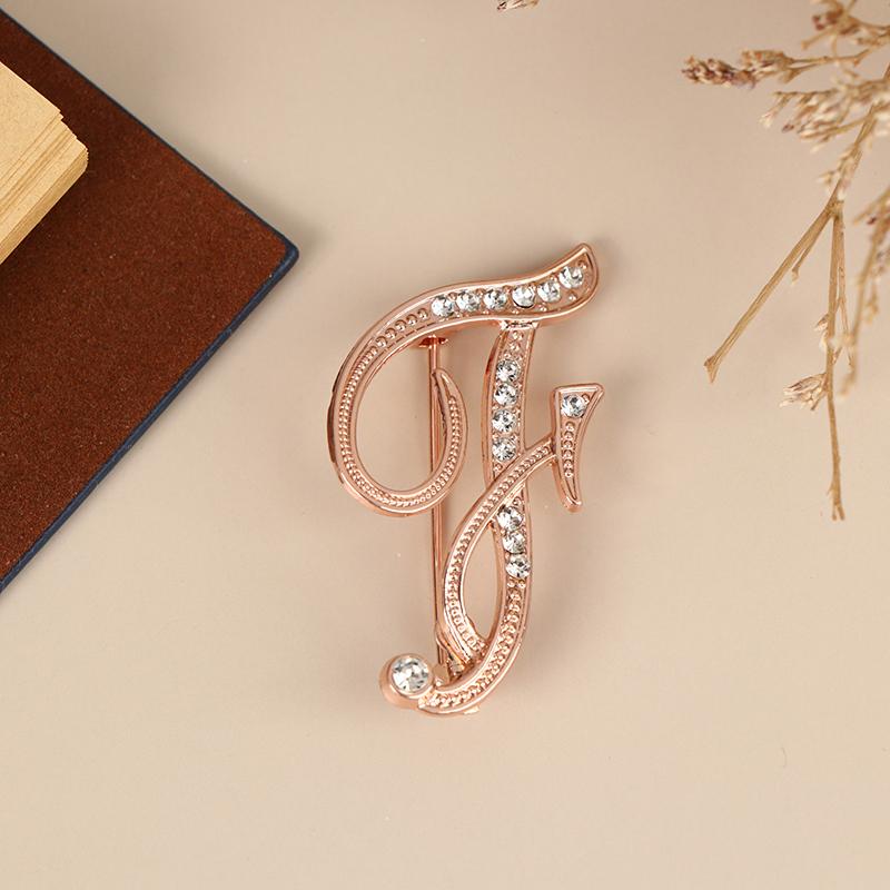 Women Luxury Letter Brooch Pins In Rose Gold Color   English Alphabet Pins Cute Jewelry Accessories Gift