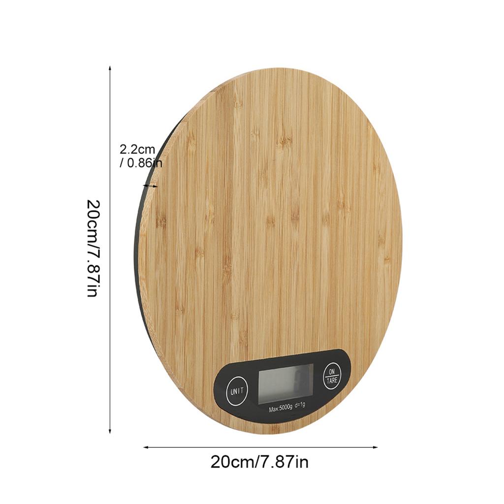 Round Bamboo LED Display Electric Kitchen Weighing Scale Cooking Food 5kg/ 1g