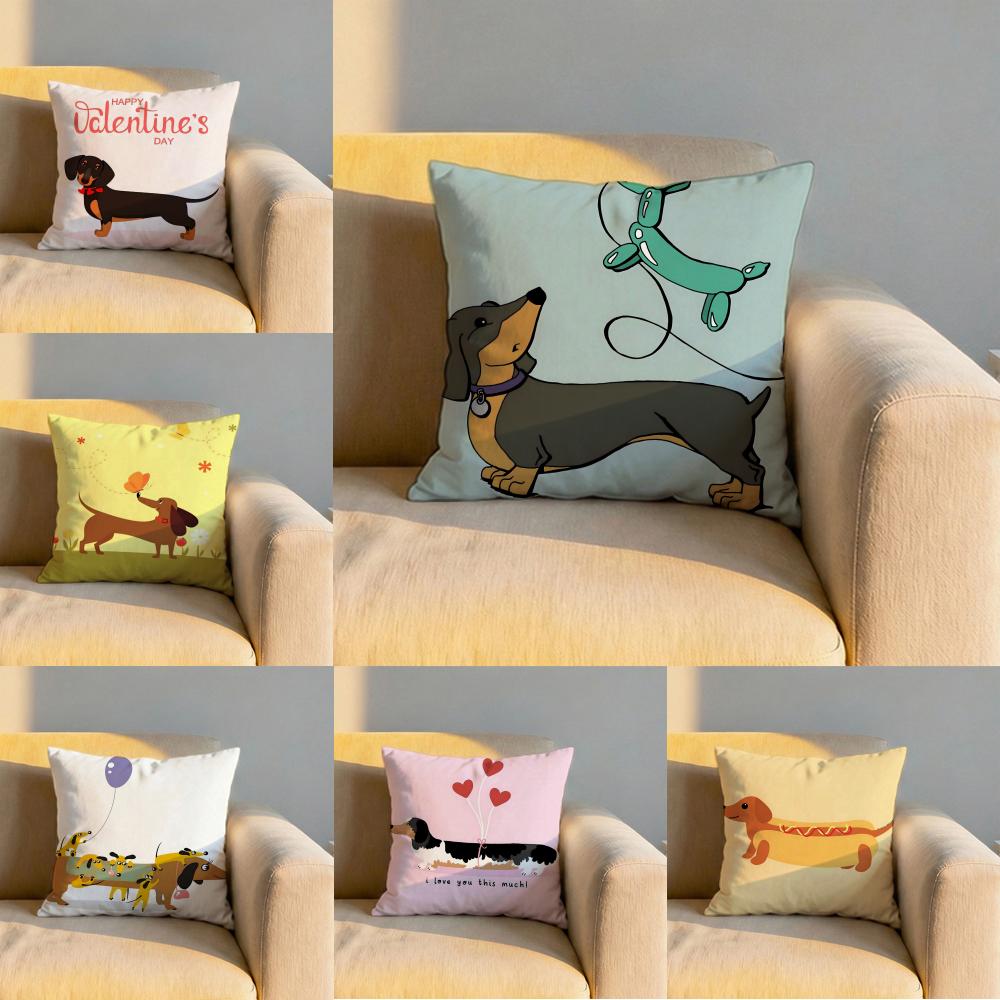 Cute Dachshund Dog Cushion Cover Soft Reversible Durable Pillow Cover MultiScene Use for Home Car Daily Comfort