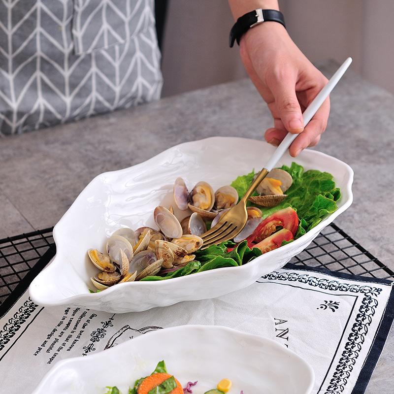 Solid Color Ceramic Oyster Plate, Tableware, Irregular Oyster Shell Salad Bowl, Restaurant Dish, El Seafood Sashimi Plate