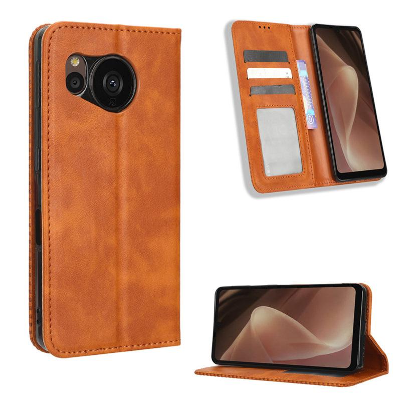 

Флип-чехол для AQUOS sense9 кожаный чехол [Flip Vintage Leather] ударопрочный прочный ретро-чехол для телефона for AQUOS sense9 чёрный