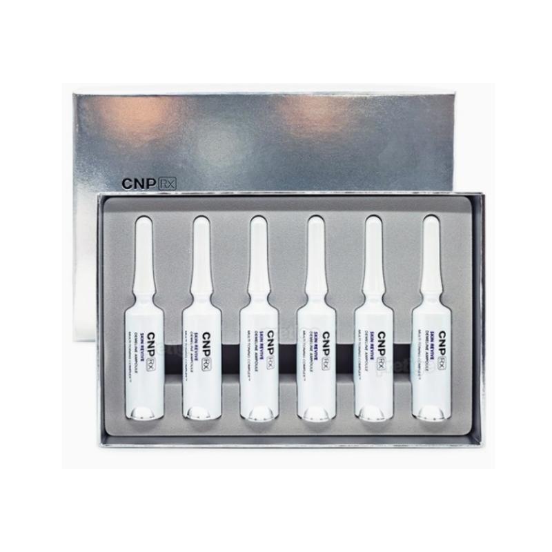 CNP RX Skin Revive demeLine Ampoule 5ml x 6 pièces - Ensemble d'ampoules coréennes triple éclat pour un teint uniforme et une peau éclatante