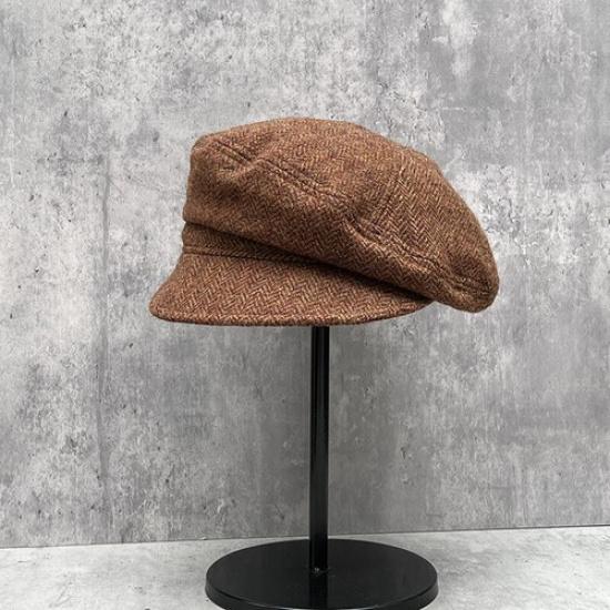 Women Adjustable Herringbone Newsboy Cap Retro British Style Beret Hat Casual
