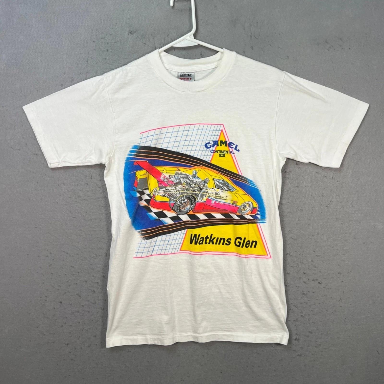 Vintage 90s Camel GT IMSA Watkins Glen Racing White T-Shirt Size Medium S