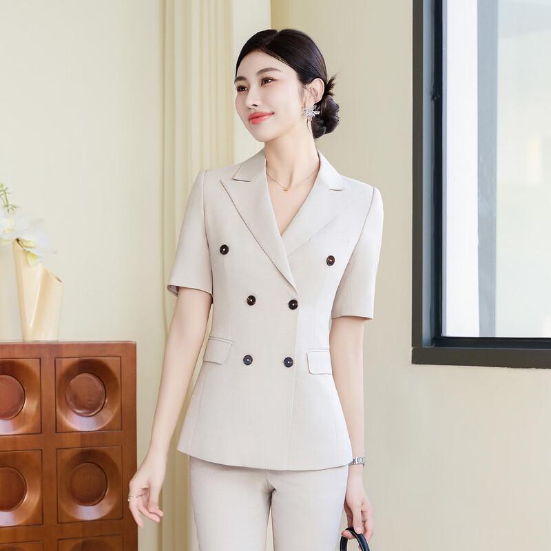 Teluoman Women's Elegant Short-Sleeve Blazer & Pants Set