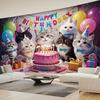 2D "Happy Birthday" Cats Themed Backdrop with Party Hats & Balloons