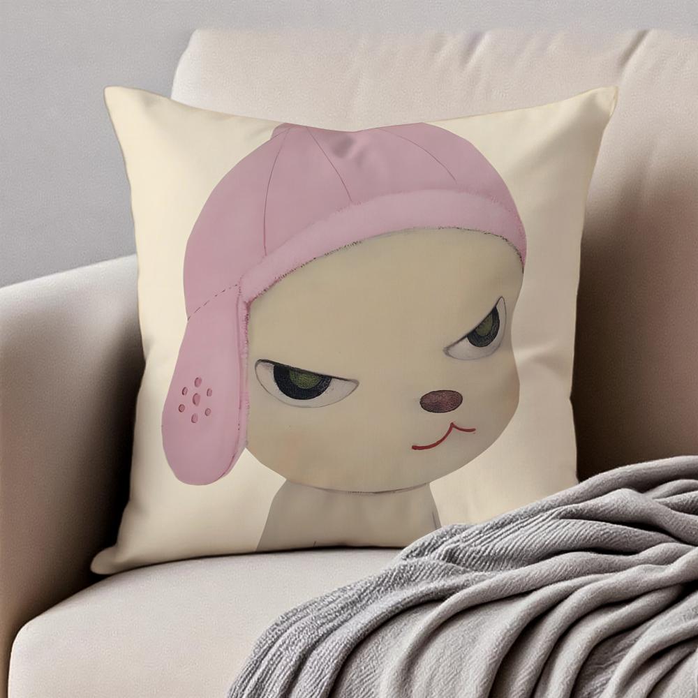 Whimsical Cute Japanese Art YYoshitomo Nara Cushion Cover Pillowcase Antidustmite Invisible Zipper Short Plush Sofa Cushion