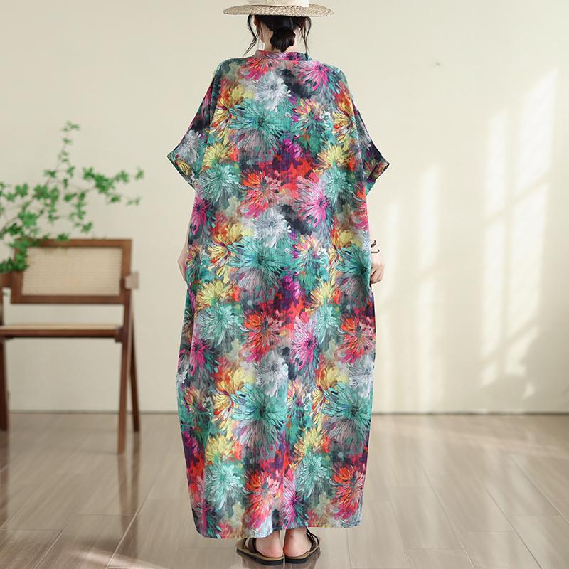 DIMANAF New 2026 Women Plus Size Summer Long Dress Casual Cotton Loose Oversize Maxi Floral Print Beach Sundress