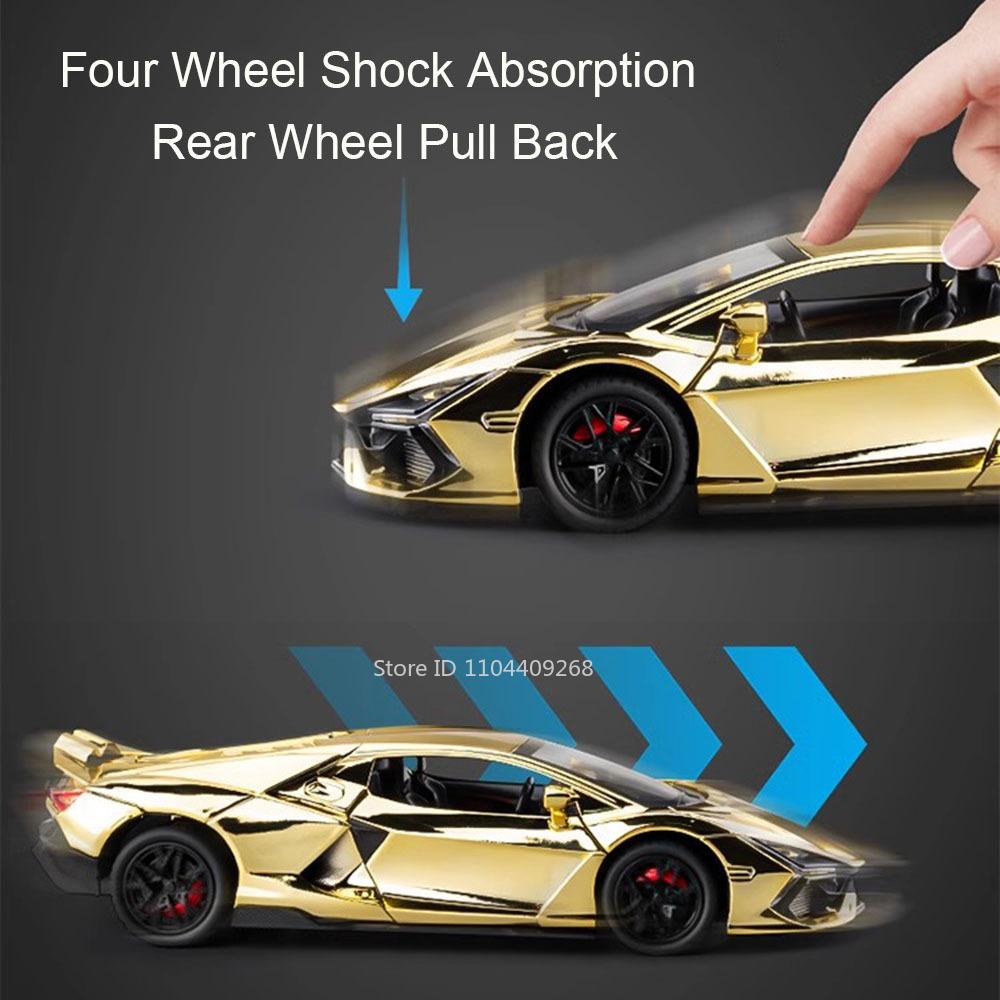 1:24 Scale Lambor Revuelto FKP37 Car Model Toy Metal Diecast Sound Light Pull Back Simulation Cars Models for Boys Collection