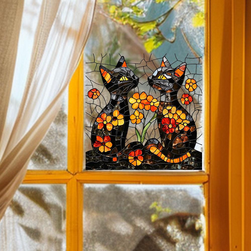 Pisoi de Desene Animate Floare Balcon Geam Înfrumusețare și Decorare Autocolante de Geam cu Electricitate Statică