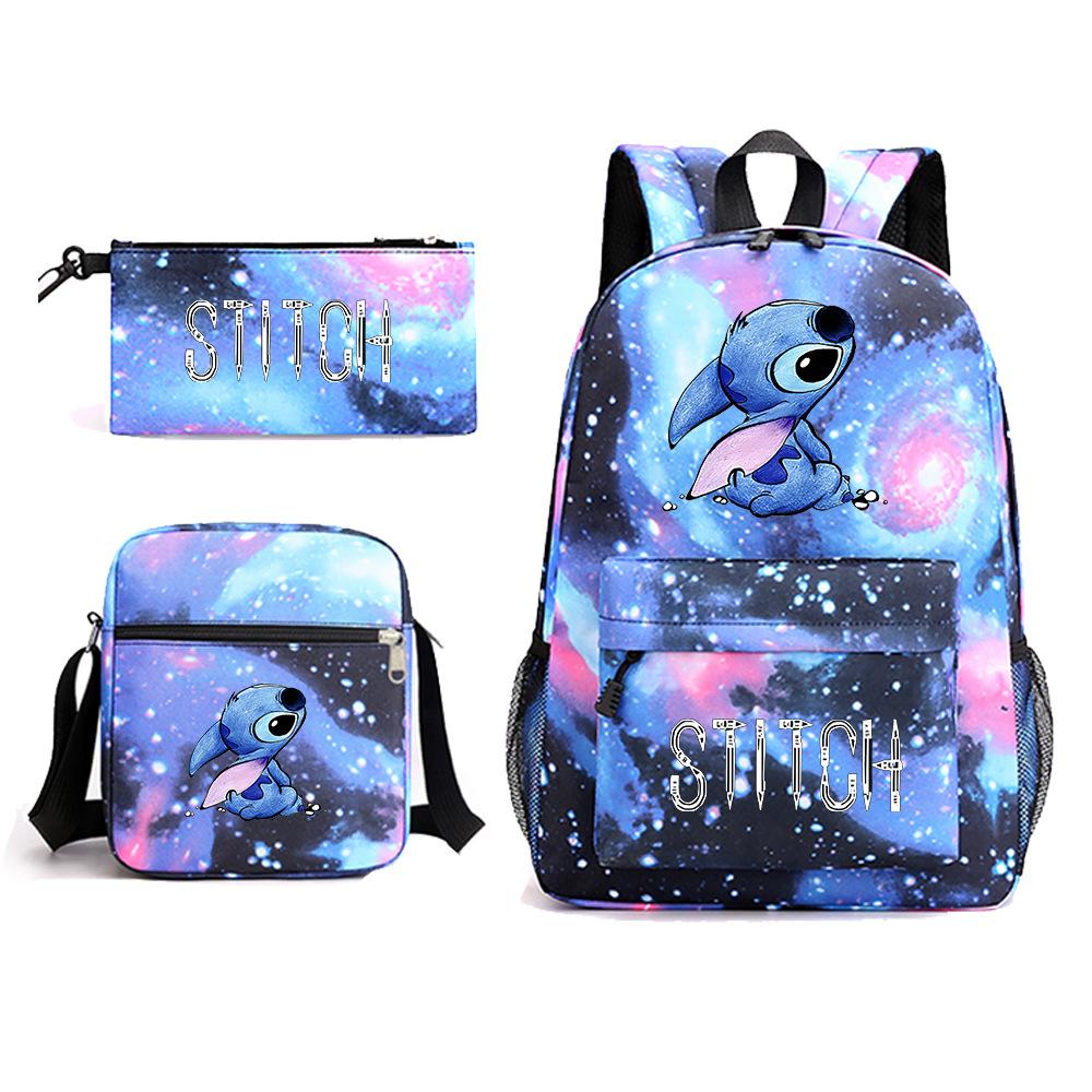 Large Capacity Schoolbag with Shoulder Strap; Student Three-piece Pencil Case Set