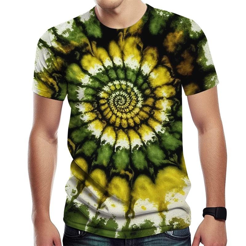 Men's Novel Tie Dye Style Spiral Stripe 3D Printed Oversized Short Sleeved T-shirt