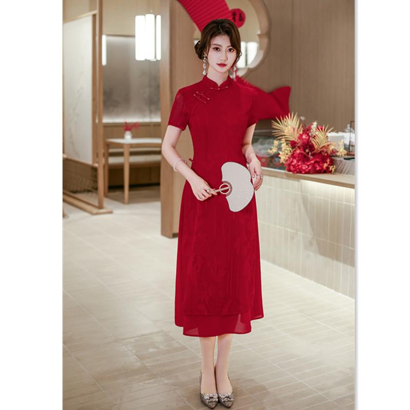 Fashion loose version long Aodai cheongsam dress women's 1011 summer new item covering meat and looking thin daily wear dress