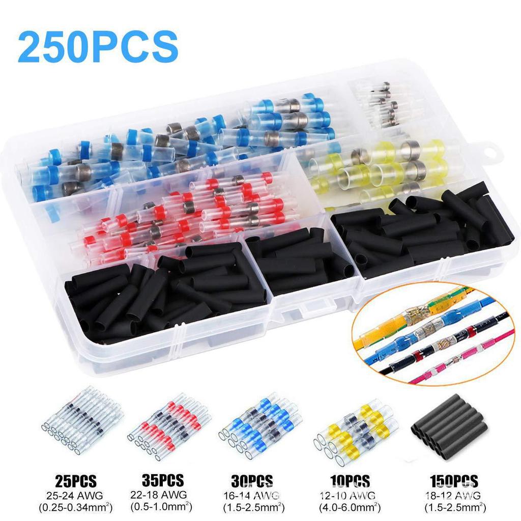 250 PCS Flame Retardant Heat Shrink Solder Ring Wire Connector Terminal Insulation Sleeve