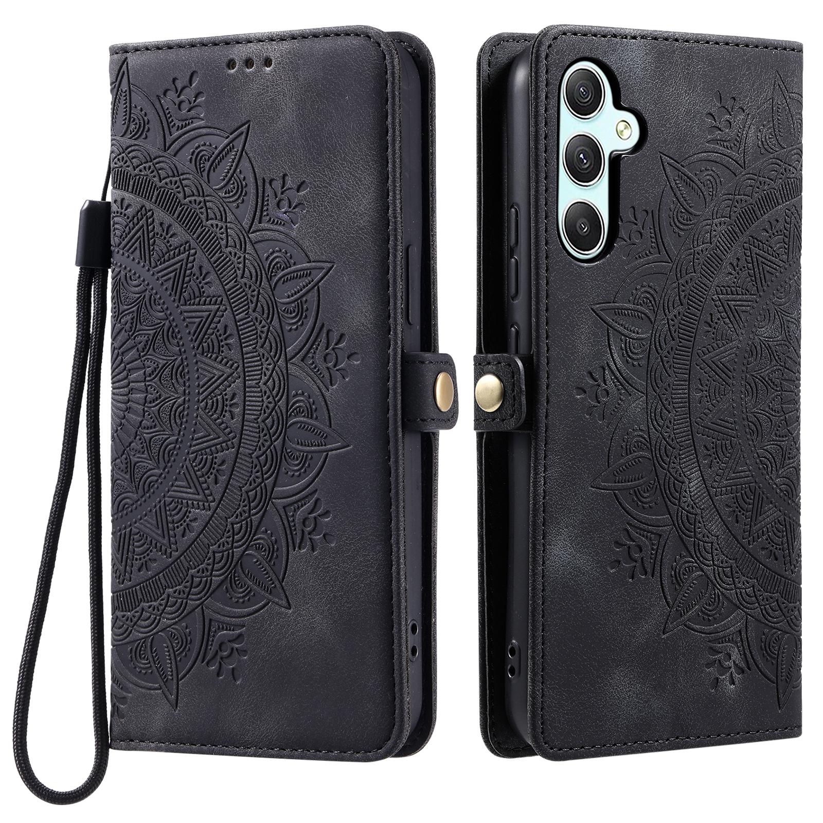 

Style 016 For Samsung Galaxy S24+ Case Skin Feel Totem Imprinted Wallet Leather Phone Cover Black