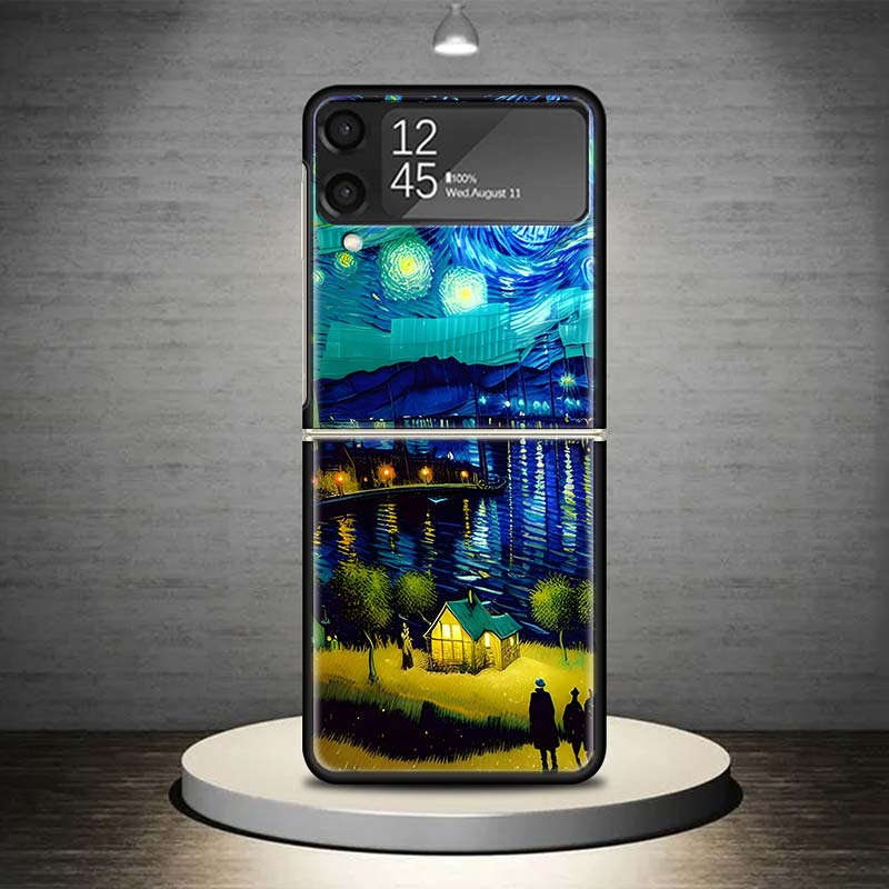 Starry Night Van Gogh Art Phone Case For Samsung Galaxy Z Flip 7 6 5 4 3 5G Shockproof Cover Z Flip7 Flip6 ZFlip5 Flip3 Flip4 Lu