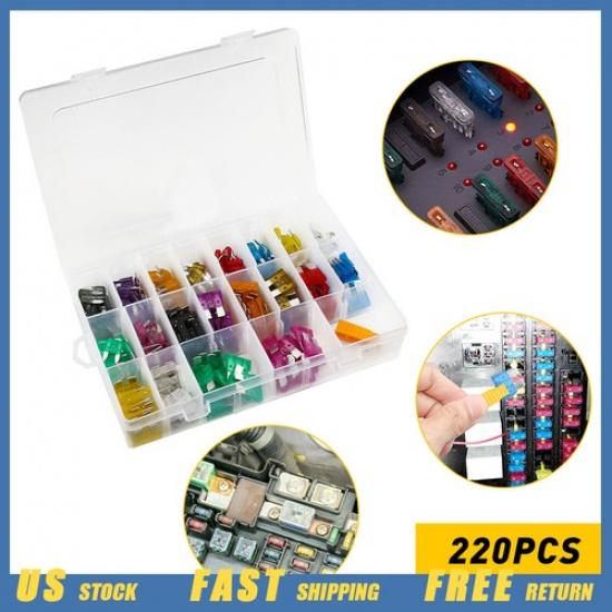 220Pcs Car Truck Auto Automobile Assortment Fuse Blade Kit Box Set For Vehicles