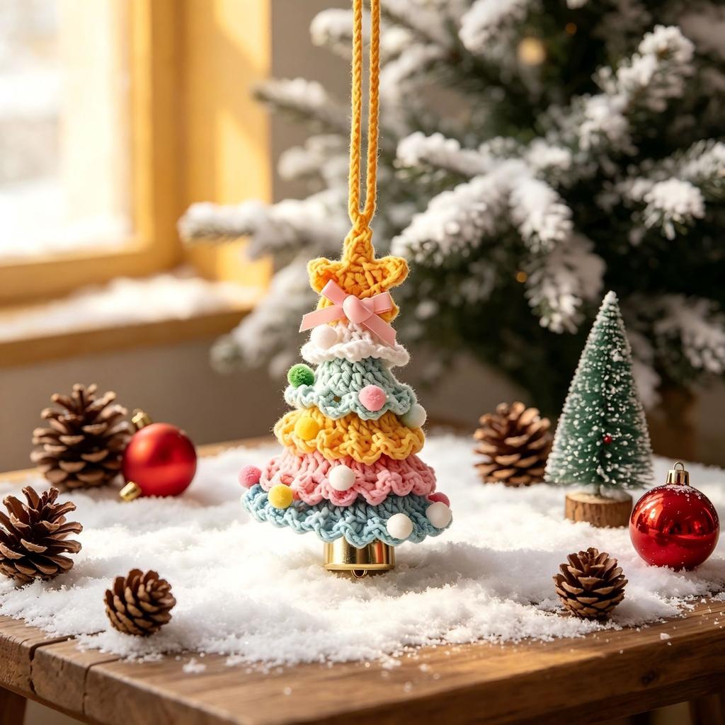 Handmade Crochet Christmas Tree Ornament, Colorful Knitted Xmas Pendant, Festive Hanging Decoration for Home & Car, Christmas Gift