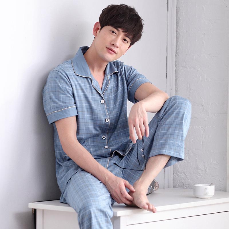 

Мужской пижамный комплект из 100% хлопка с короткими рукавами - Легкие летние брюки 170 (L): 120-140 jin