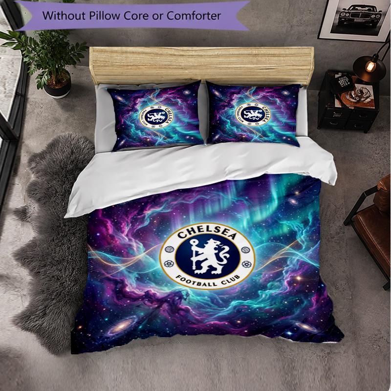 Chelsea FC Pattern 3 Pieces Bedding Set Soft Microfiber Duvet Cover with Pillow Cases for Bedroom