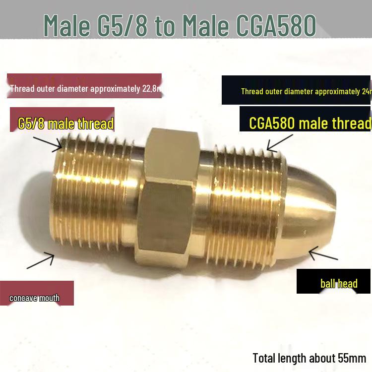 Riduttore di Pressione Ossigeno - Valvola con Filettatura Femmina G5/8 a Raccordo Maschio 5/8 in Rame