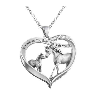 Horse Necklace for Women Heart Horse Pendant Necklace Sparkling Rhinestone Family Love Jewelry Gift for Mother Daughter Birthday Mother's Day
