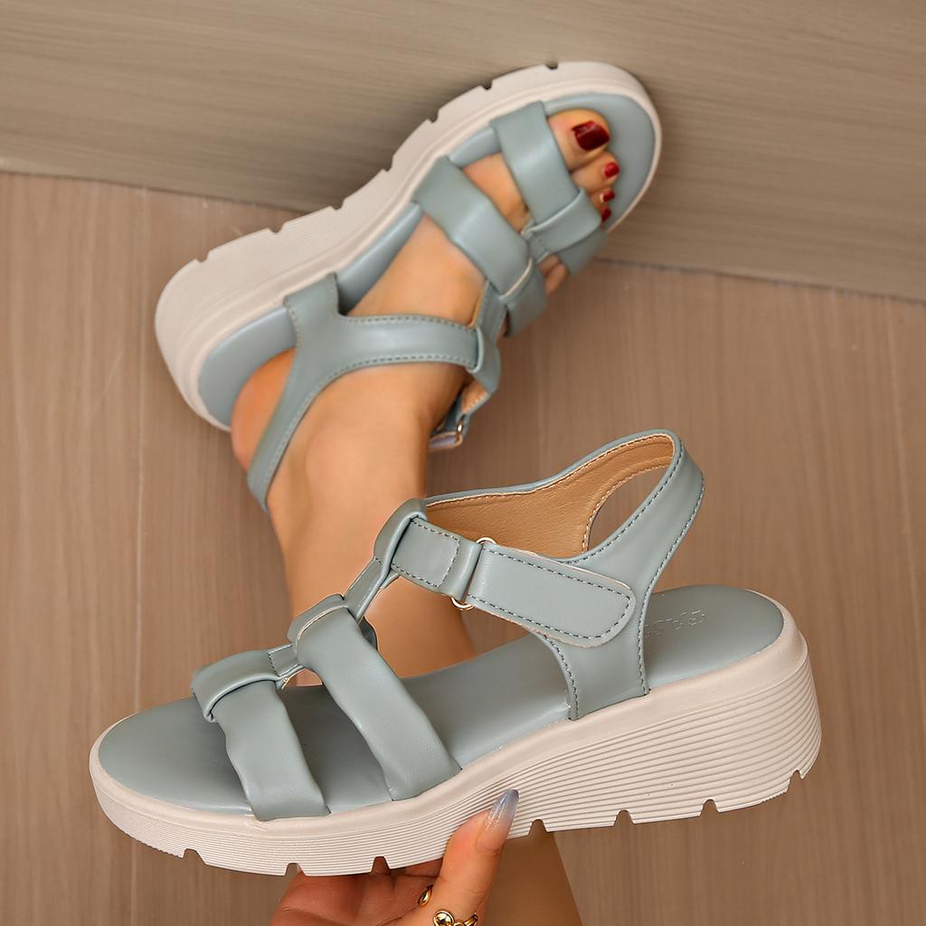 New 2025 summer casual comfortable bottom large size comfortable simple platform sandals casual Velcro women's shoes spot