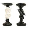 Vintage Gothic Table Centerpiece Halloween Candlestick Holder Decoration, Raven Skull Candle Holder, Spooky Decor for Home Taper Stand Tabletop