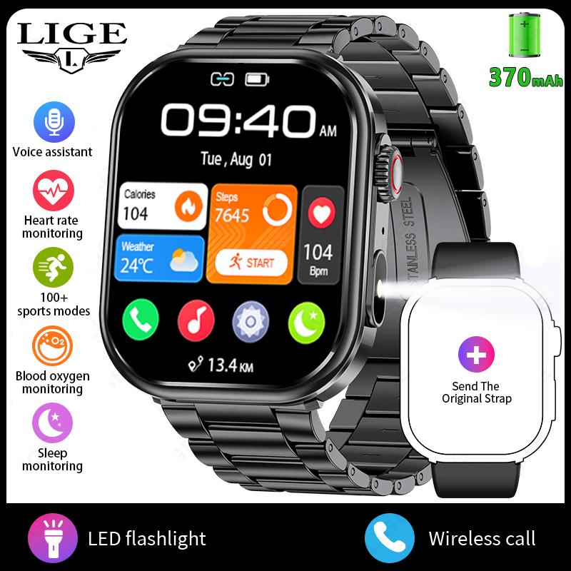 LIGE Novo Smartwatch 2.01 polegadas Chamada Bluetooth Esportes ao Ar Livre À Prova d'Água Smartwatch Masculino