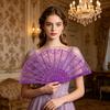 Vintage Lace Folding Fan Plastic Ribs Hand Held Fan Portable Summer Cooling Fan Wedding Dance Party Performance Props