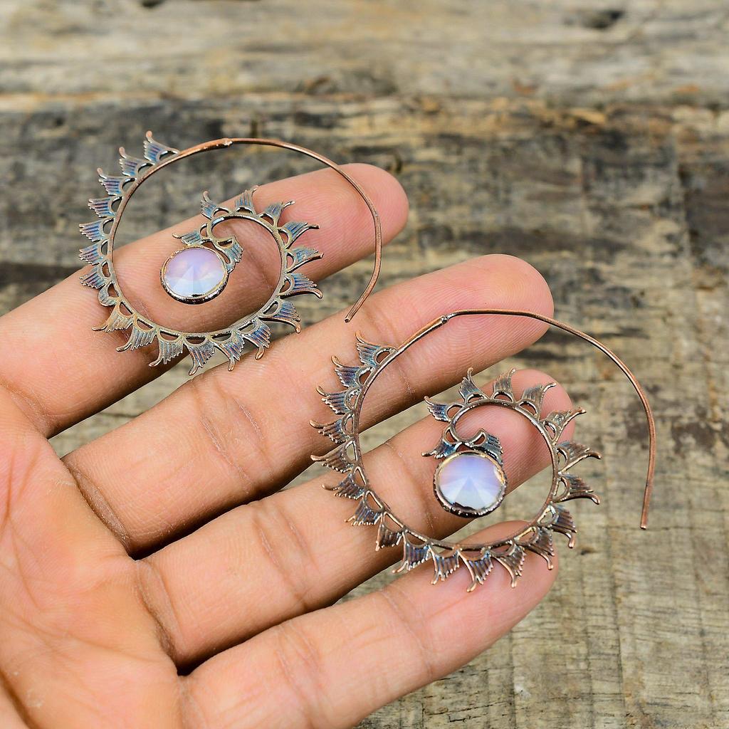 Milky Opal Earring Electroformed Copper Earring Electroformed Jewelry Top Quality Gemstone Earrings Handmade Copper Jewelry Gift For Mother