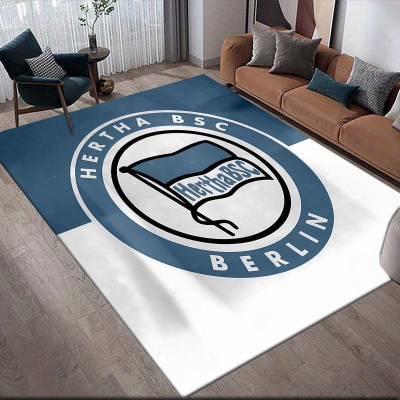 Hertha Logo Flannel Printed Carpet, Home Sofa Decoration for Living Room & Bedroom, Non‑Slip Play Flannel Floor Mat for Game Room