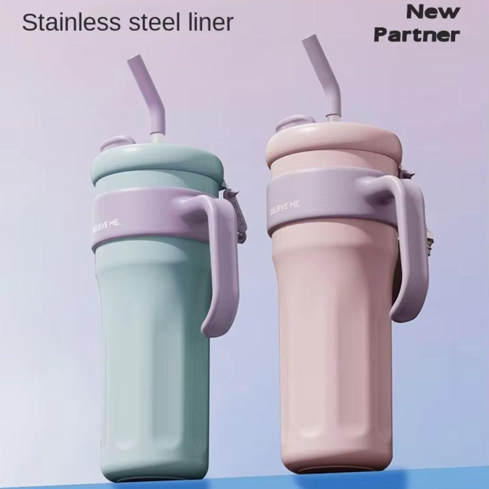 Large Capacity Insulated Water Bottle With Straw Office Double Drink Cup  Travel Tumbler