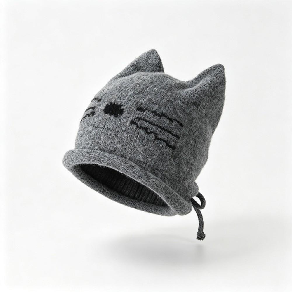 Solid Color Cat Ear Beanie Hat Keep Warm Winter Hat Fashion Knitted Skull Cap Winter