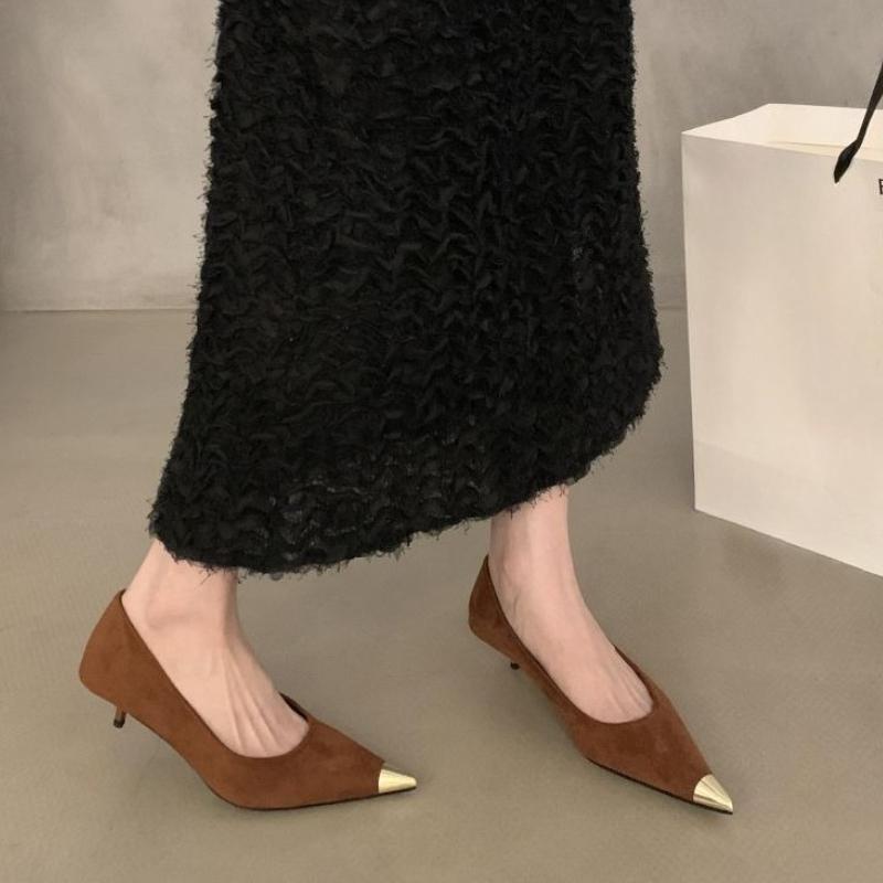 Fashion 2025 New French Pointed Toe  Temperament Shallow Mouth Single Shoes Women's Spring and Autumn New Suede Stiletto Shoes