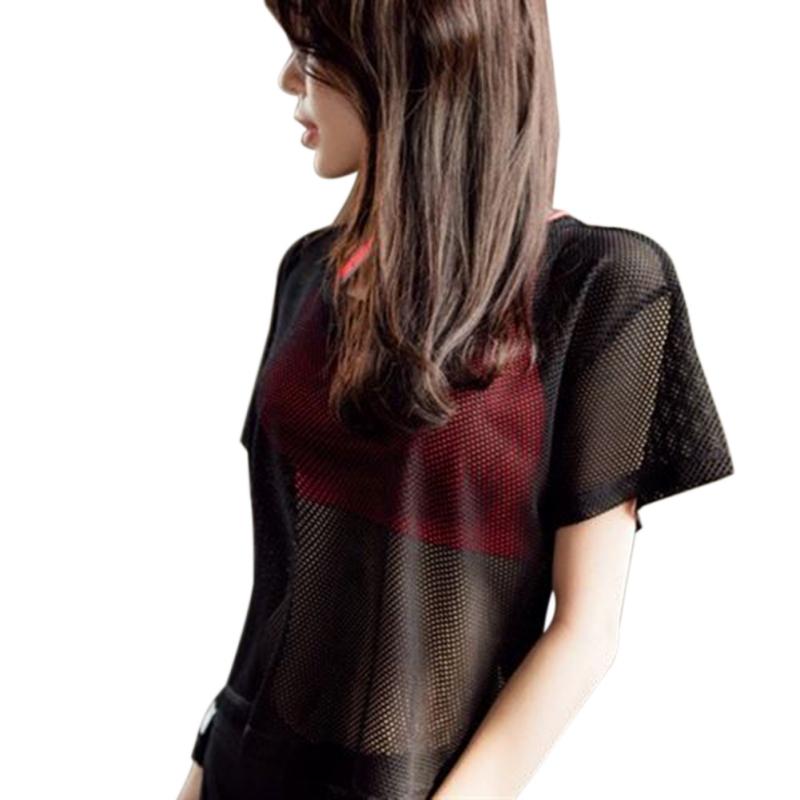 Dámská fitness halenka na jógu košile se síťovinou na dně Outdoor Jízda na koni Rychleschnoucí sportovní top tričko