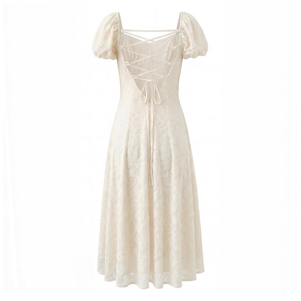 2026 Spring European & American Women's Mid-Length Hollow Lace-Up Dress