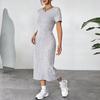 Simple Casual Style Dress Summer Solid Color Slim Design Long Skirt
