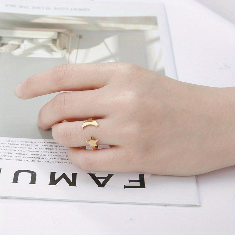 Creative and Minimalist Star and Moon Opening Ring, Fashionable Hollowed Out Design Handmade Accessory, Versatile and Personalized Ring Jewelry.